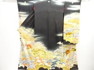 大正ロマン　錦紗松に鳥模様刺繍五つ紋花嫁衣装振袖